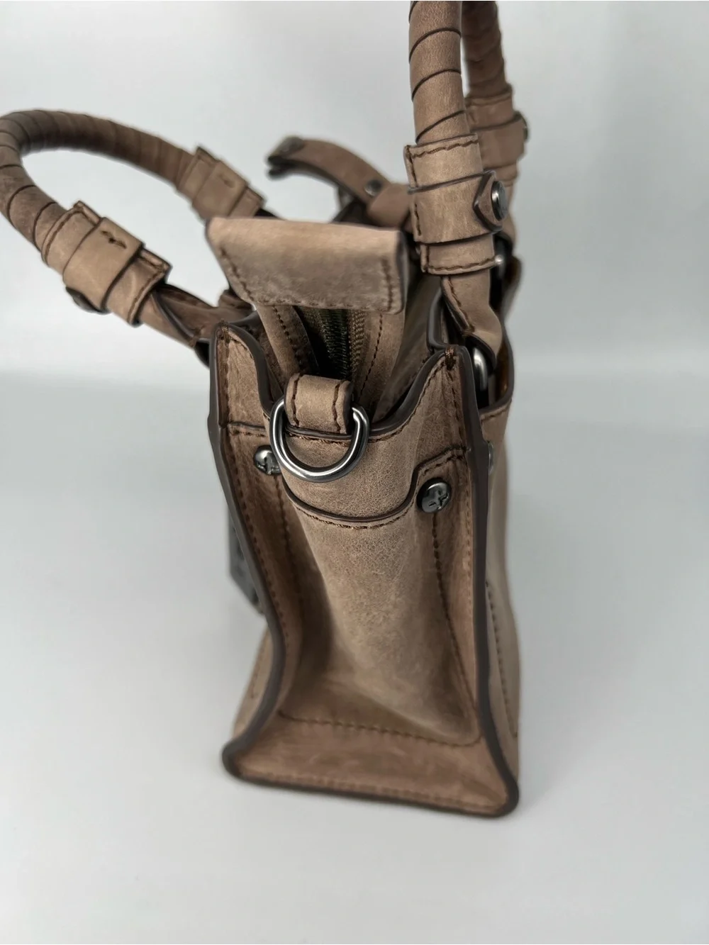 Frye Taupe Distressed Leather Mini Satchel